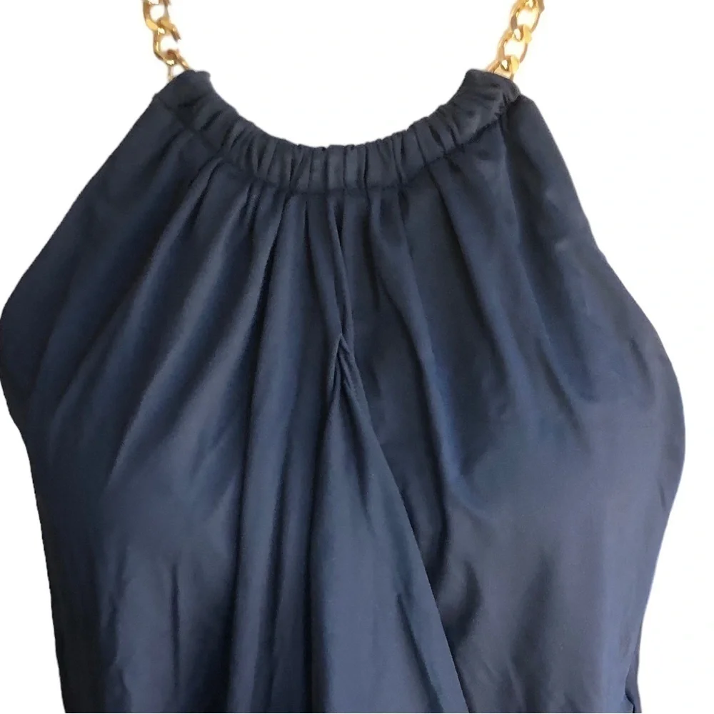 Michael Kors Gold Chain High Neck Flowy Tankini Top Blue Size Small